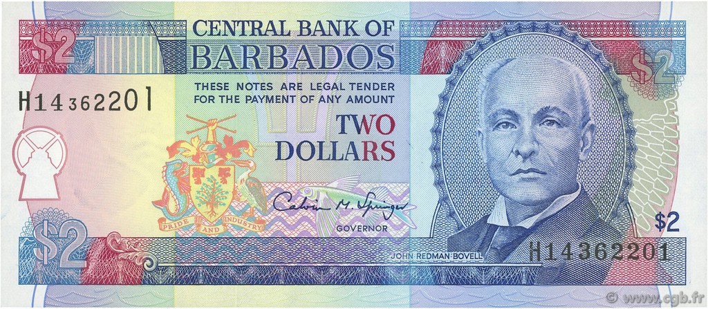2 Dollars BARBADOS  1995 P.46 UNC