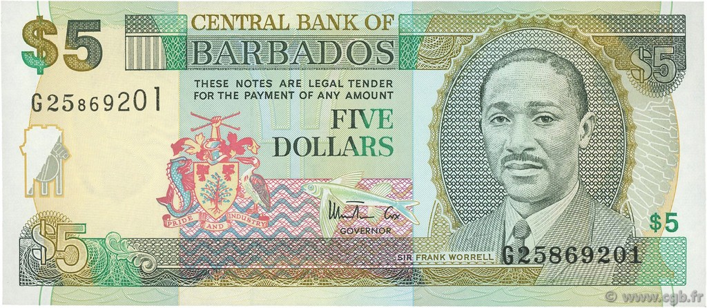 5 Dollars BARBADOS  1999 P.55 UNC