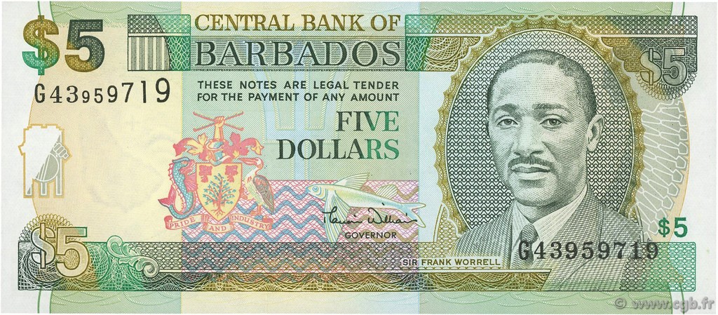 5 Dollars BARBADOS  2000 P.61 ST