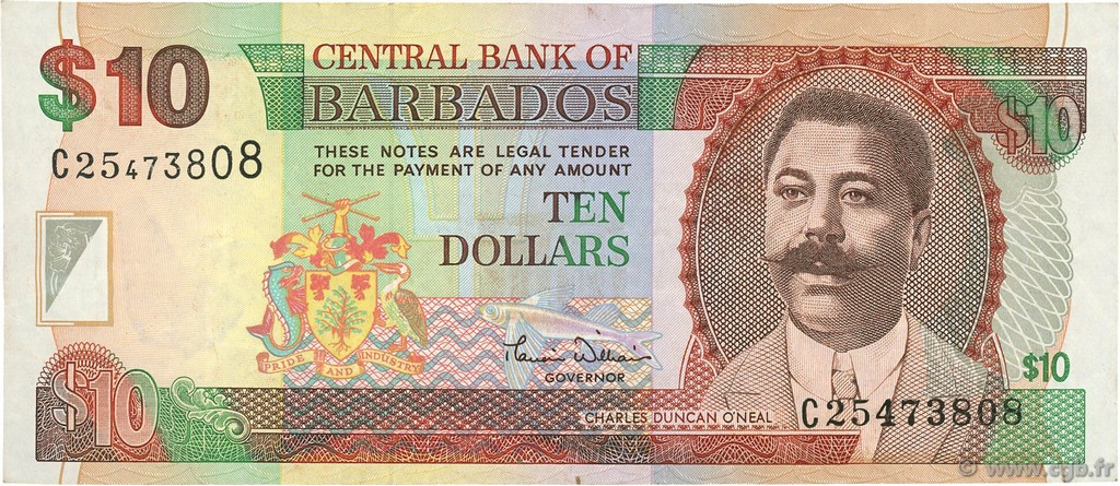 10 Dollars BARBADOS  2000 P.62 MBC+