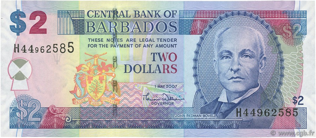 2 Dollars BARBADOS  2007 P.66a UNC-