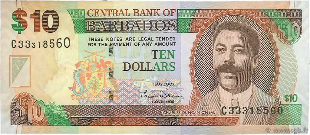 10 Dollars BARBADOS  2007 P.68a XF+