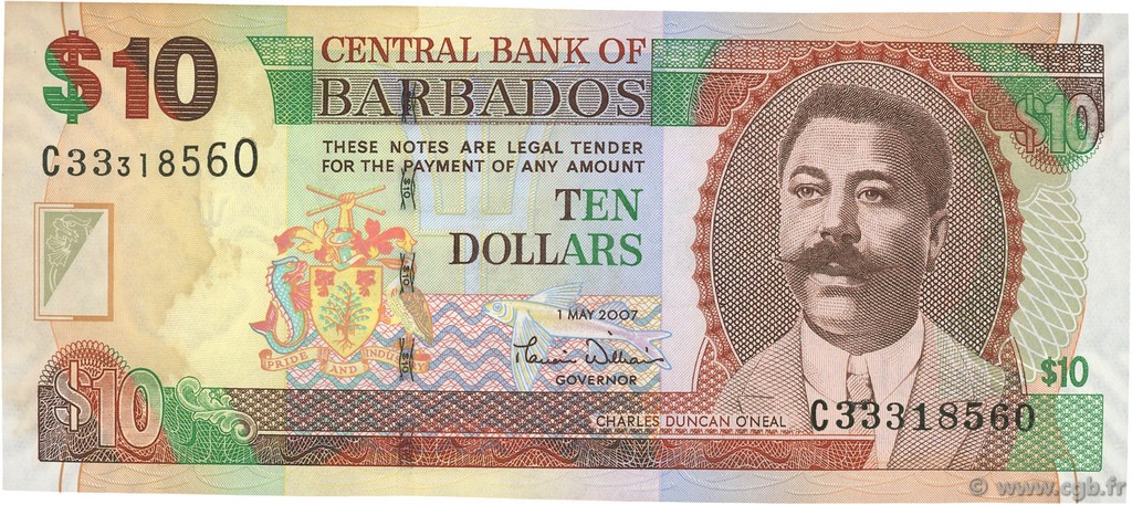 10 Dollars BARBADOS  2007 P.68a SC+