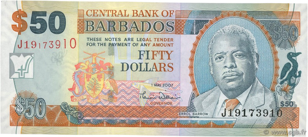 50 Dollars BARBADOS  2007 P.70a ST