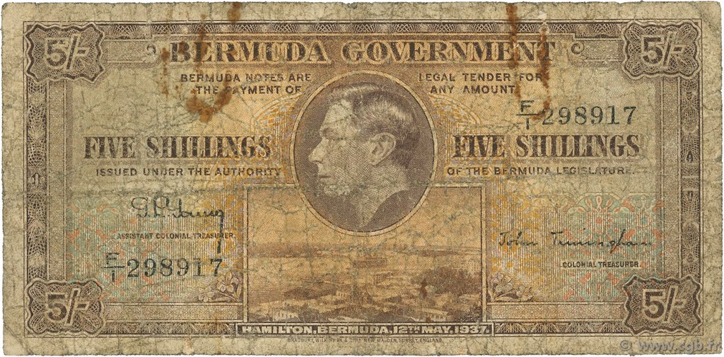 5 Shillings BERMUDA  1937 P.08b B