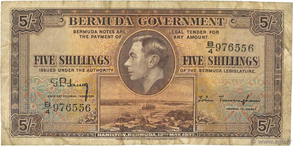 5 Shillings BERMUDA  1937 P.08b MB