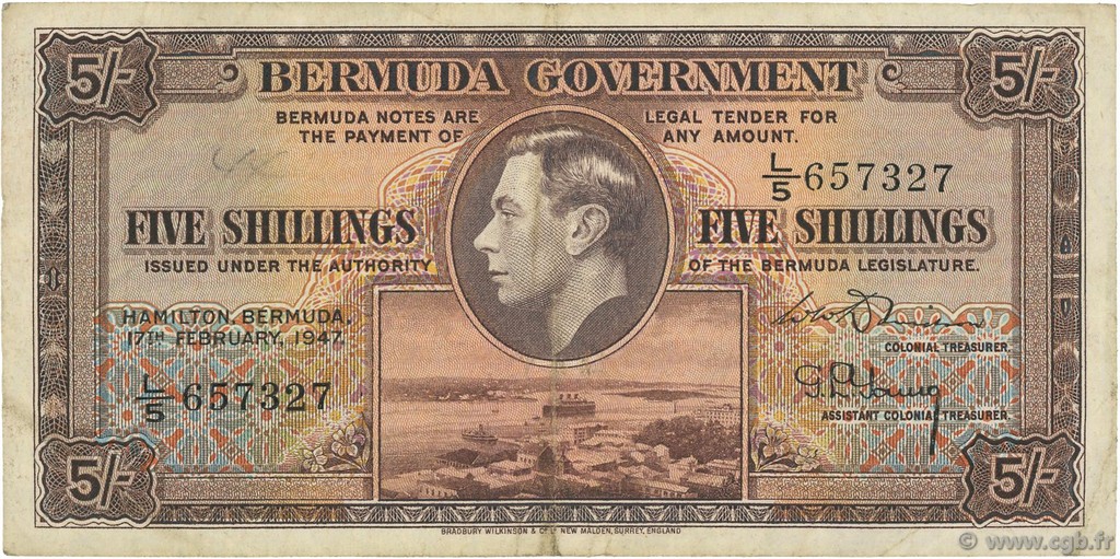 5 Shillings BERMUDA  1947 P.14 VF