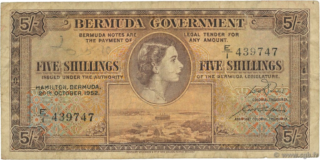 5 Shillings BERMUDAS  1952 P.18a SGE