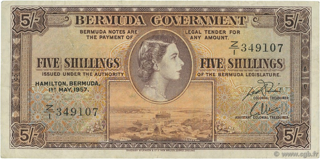 5 Shillings Remplacement BERMUDA  1957 P.18b BB