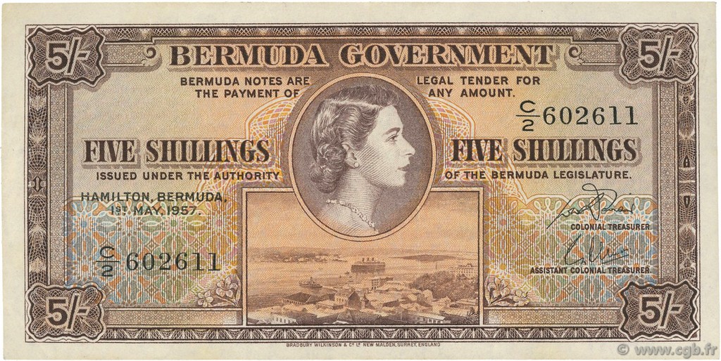 5 Shillings BERMUDA  1957 P.18b q.FDC