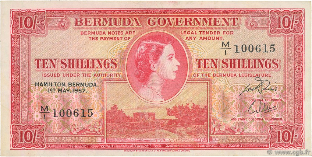 10 Shillings BERMUDA  1957 P.19b VF+