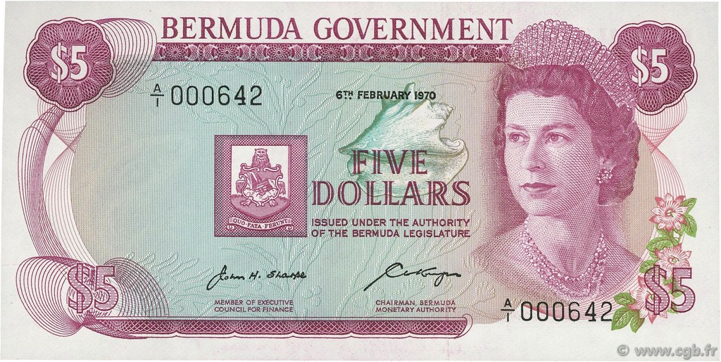 5 Dollars BERMUDAS  1970 P.24a ST