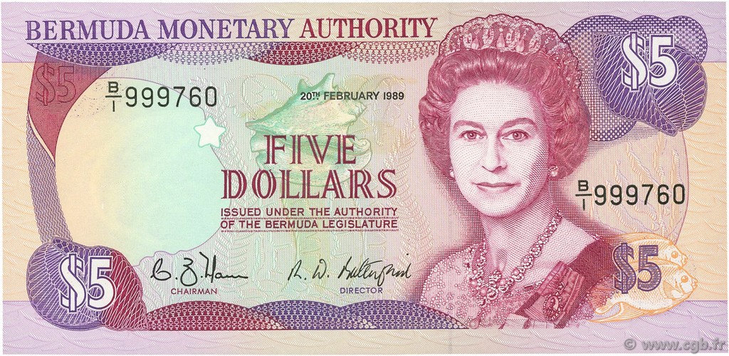 5 Dollars BERMUDA  1989 P.35b UNC-