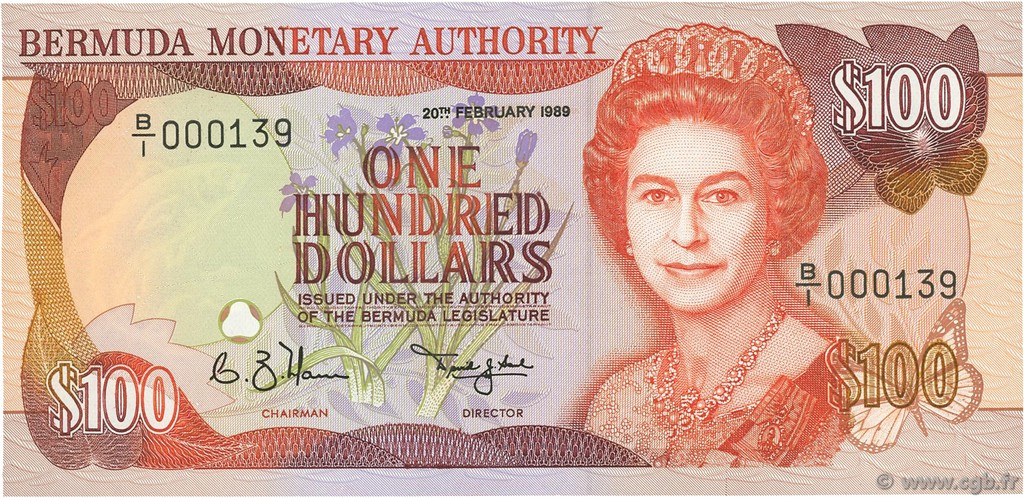 100 Dollars BERMUDA  1989 P.39 UNC
