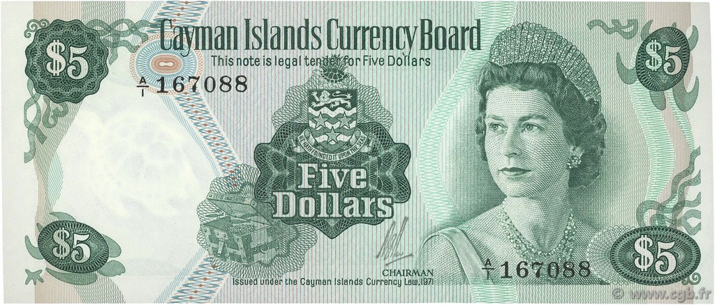 5 Dollars ISOLE CAYMAN  1972 P.02a q.FDC