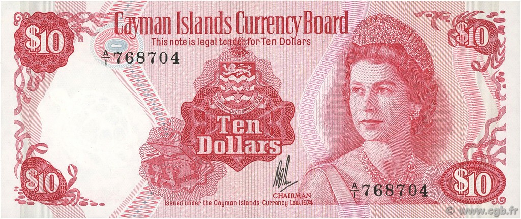 10 Dollars CAYMAN ISLANDS  1974 P.07a AU+