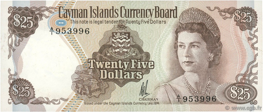 25 Dollars CAYMANS ISLANDS  1974 P.08a AU+