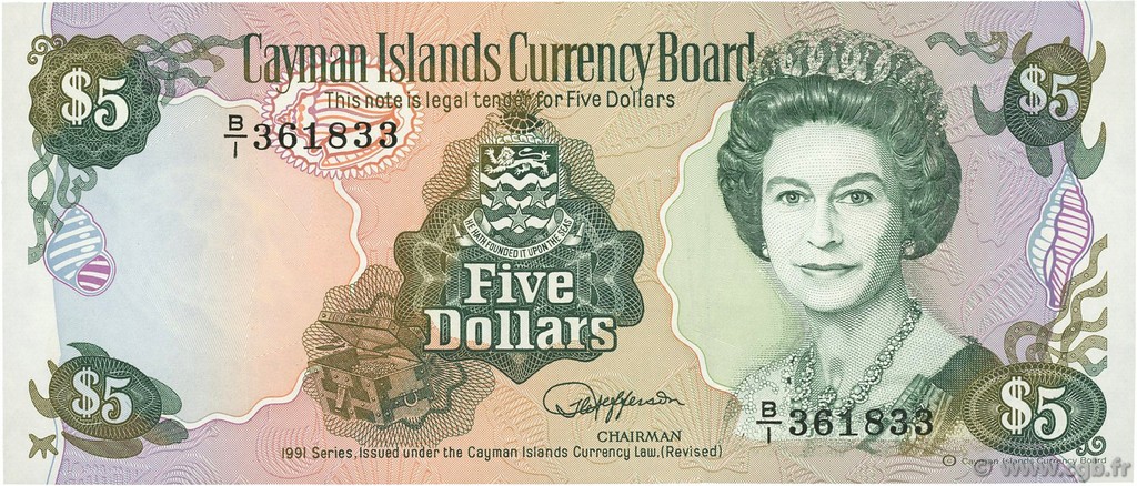 5 Dollars ISOLE CAYMAN  1991 P.12a q.FDC