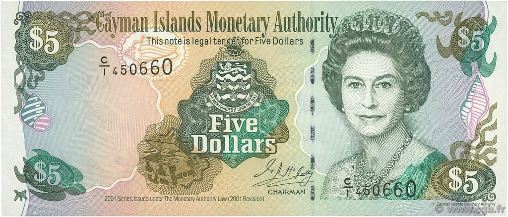 5 Dollars CAYMANS ISLANDS  2001 P.27a UNC-