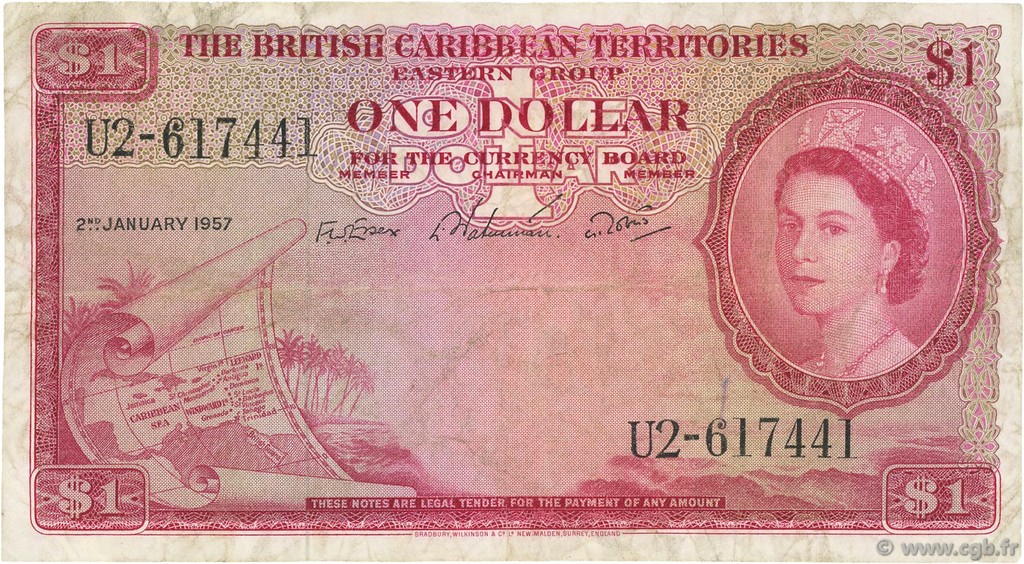 1 Dollar EAST CARIBBEAN STATES  1957 P.07b q.BB
