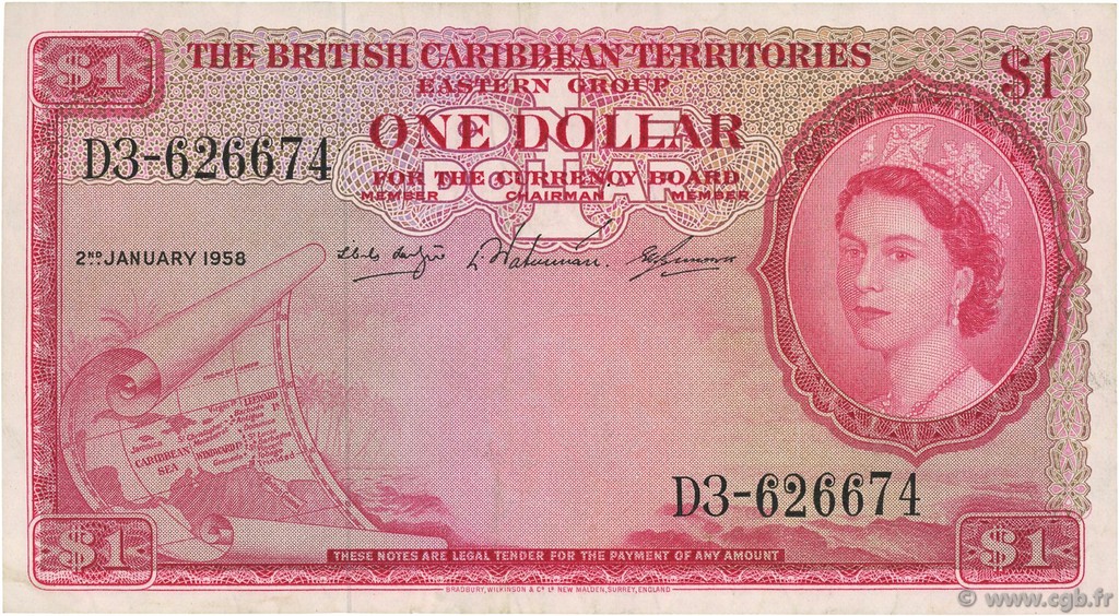 1 Dollar CARIBBEAN   1958 P.07c VF