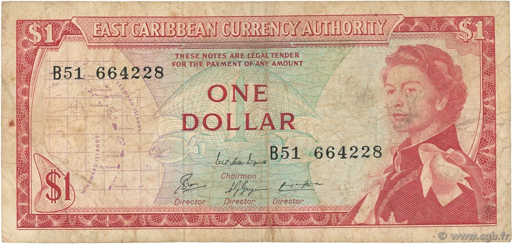 1 Dollar EAST CARIBBEAN STATES  1965 P.13e RC+
