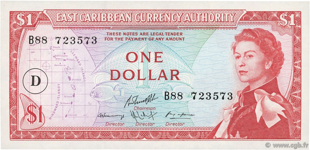 1 Dollar EAST CARIBBEAN STATES  1965 P.13i SC+