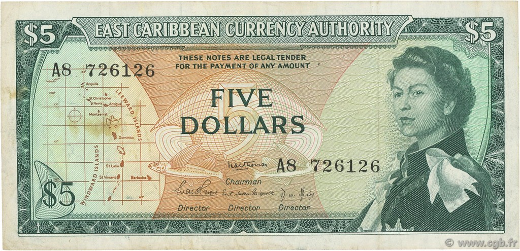 5 Dollars CARIBBEAN   1965 P.14a VF