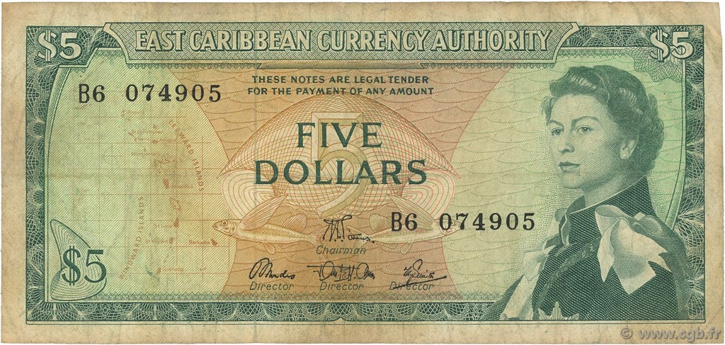 5 Dollars CARIBBEAN   1965 P.14e F