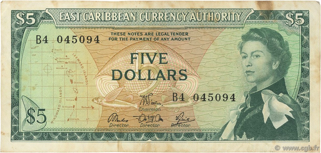 5 Dollars EAST CARIBBEAN STATES  1965 P.14e fSS