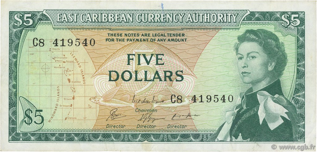 5 Dollars EAST CARIBBEAN STATES  1965 P.14g VF
