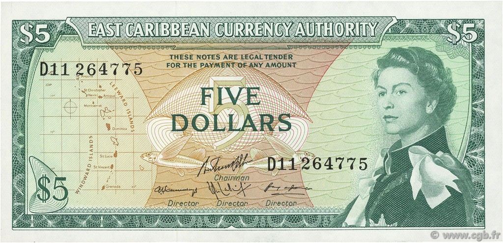 5 Dollars CARIBBEAN   1965 P.14h UNC-