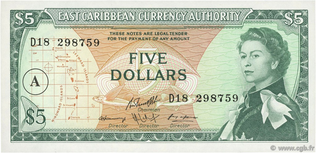 5 Dollars EAST CARIBBEAN STATES  1965 P.14i UNC
