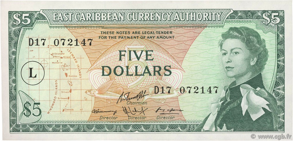 5 Dollars EAST CARIBBEAN STATES  1965 P.14m VZ+