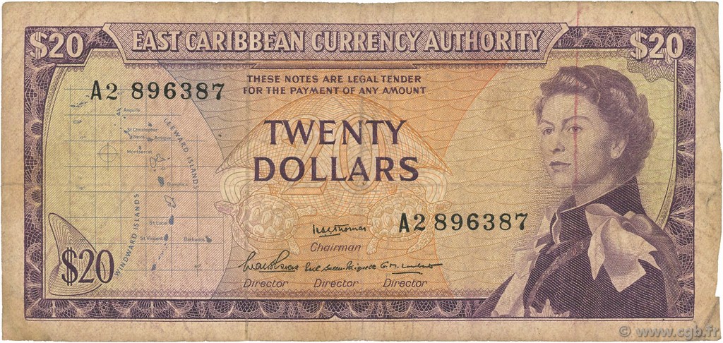 20 Dollars CARAÏBES  1965 P.15b B
