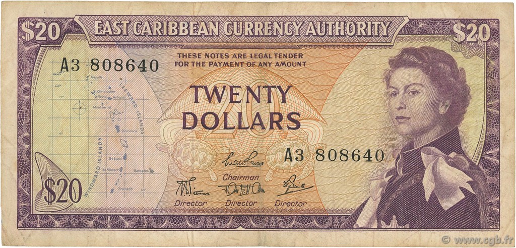 20 Dollars EAST CARIBBEAN STATES  1965 P.15d F+