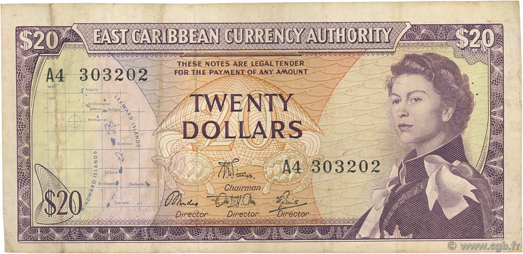 20 Dollars EAST CARIBBEAN STATES  1965 P.15e F+