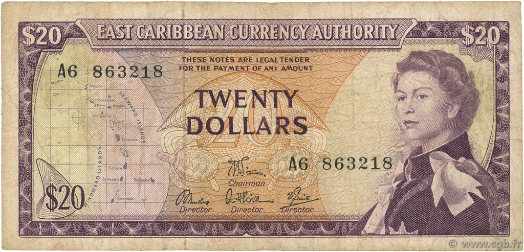 20 Dollars CARIBBEAN   1965 P.15e F