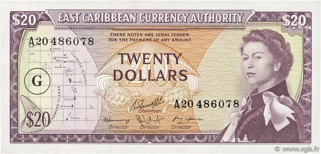 20 Dollars EAST CARIBBEAN STATES  1965 P.15j fST+
