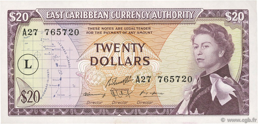 20 Dollars EAST CARIBBEAN STATES  1965 P.15l SPL