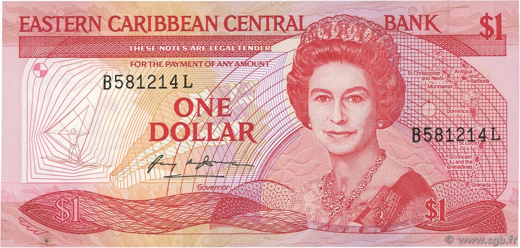 1 Dollar EAST CARIBBEAN STATES  1985 P.17l SC+