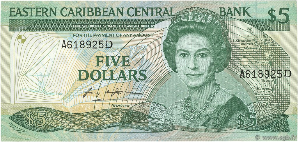 5 Dollars EAST CARIBBEAN STATES  1986 P.18d ST