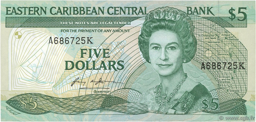 5 Dollars EAST CARIBBEAN STATES  1986 P.18k ST