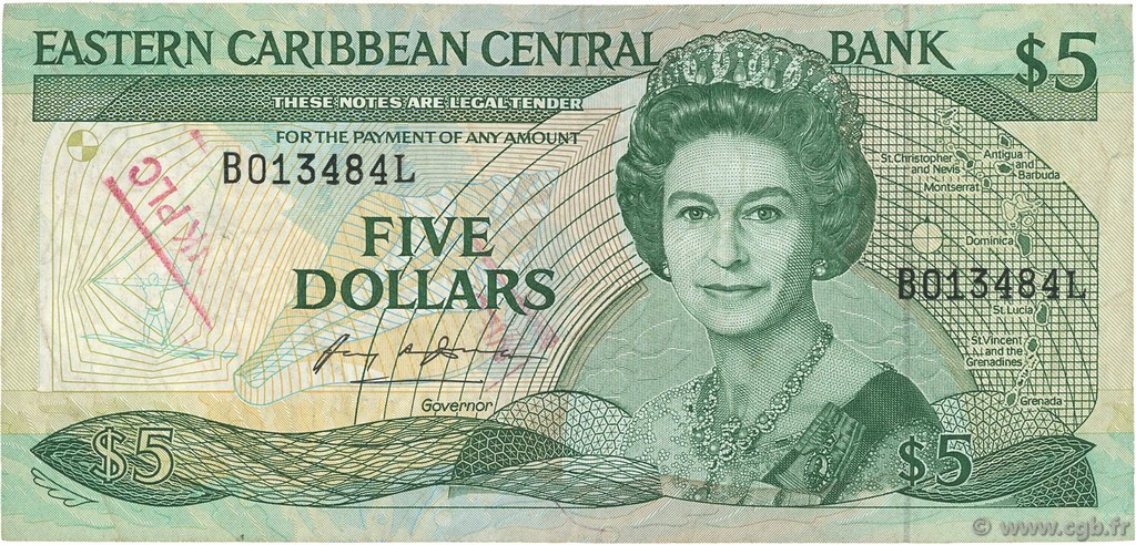 5 Dollars EAST CARIBBEAN STATES  1986 P.18l BC+