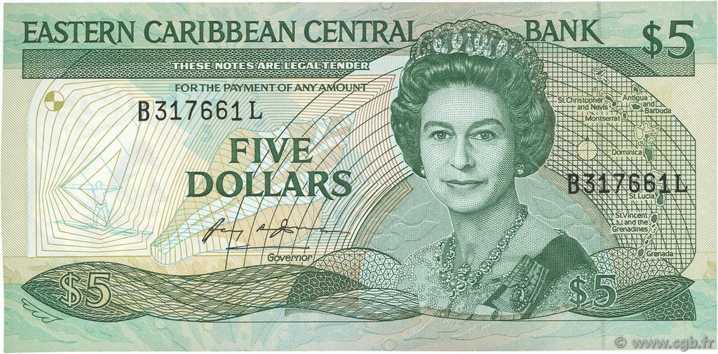 5 Dollars EAST CARIBBEAN STATES  1986 P.18l XF+