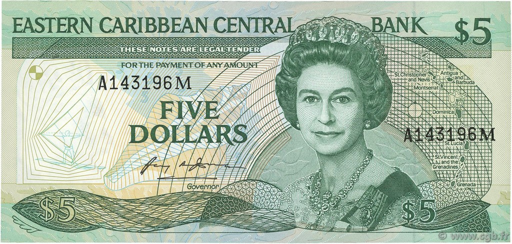 5 Dollars CARIBBEAN   1986 P.18m UNC