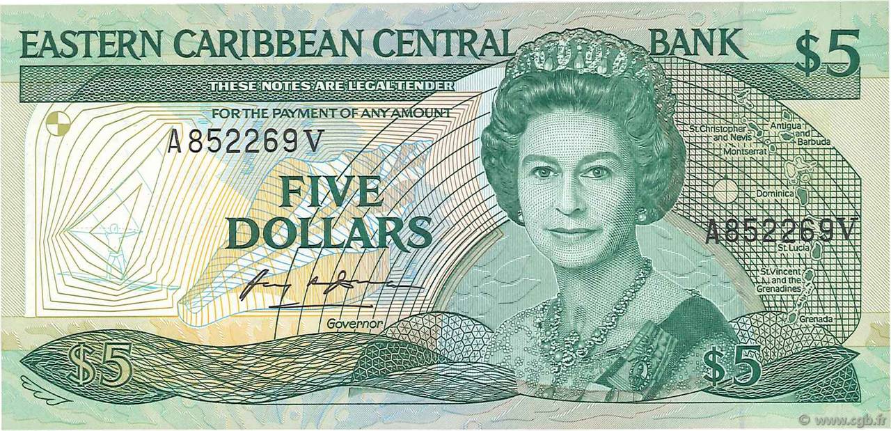 5 Dollars EAST CARIBBEAN STATES  1986 P.18v AU