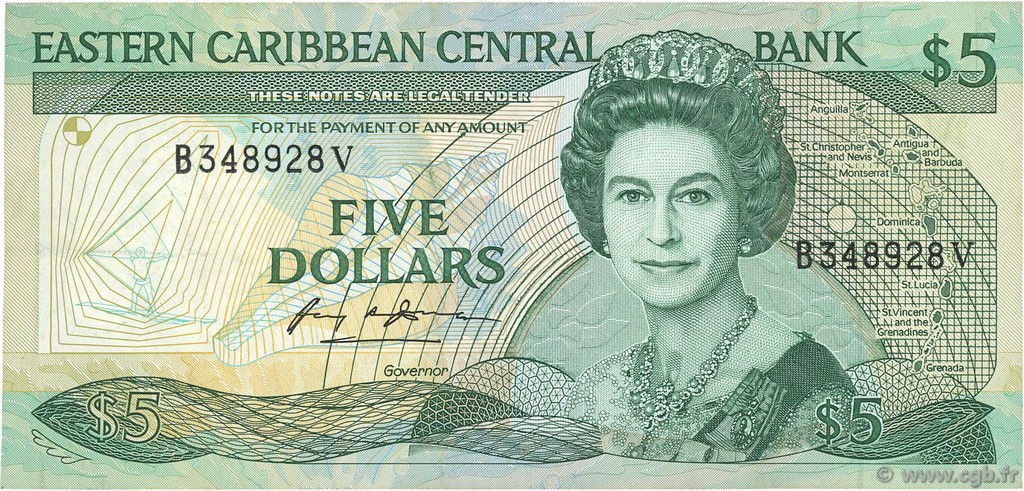 5 Dollars EAST CARIBBEAN STATES  1988 P.22v SS
