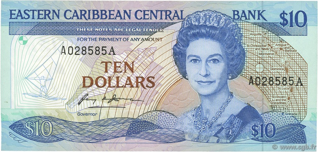 10 Dollars CARIBBEAN   1985 P.23a1 AU