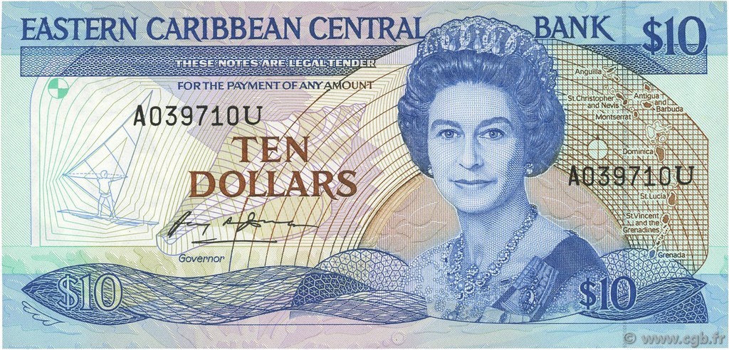 10 Dollars CARIBBEAN   1985 P.23u UNC